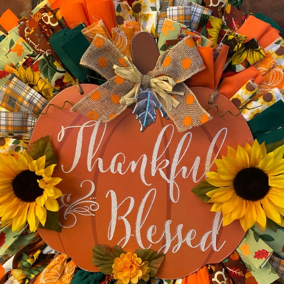 Fall Thankful & Blessed Rag Wreath - Picture 2 of 8
